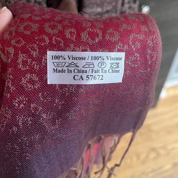 EUC Viscose Pashmina Scarf Purple Brown Burgundy Red & Coffee - Picture 7 of 7
